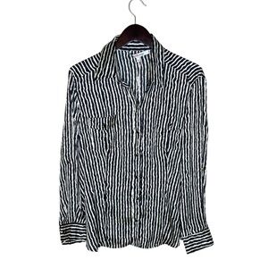 CIEL & NEIGE Black And Cream Striped Button Down Blouse